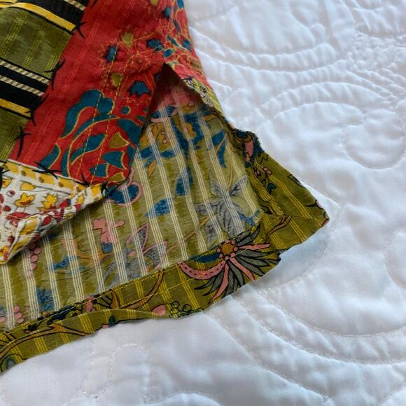 Citron Patchwork Silk Blend Blouse Women’s Size Medium Asian Inspired Boho - Picture 9 of 9